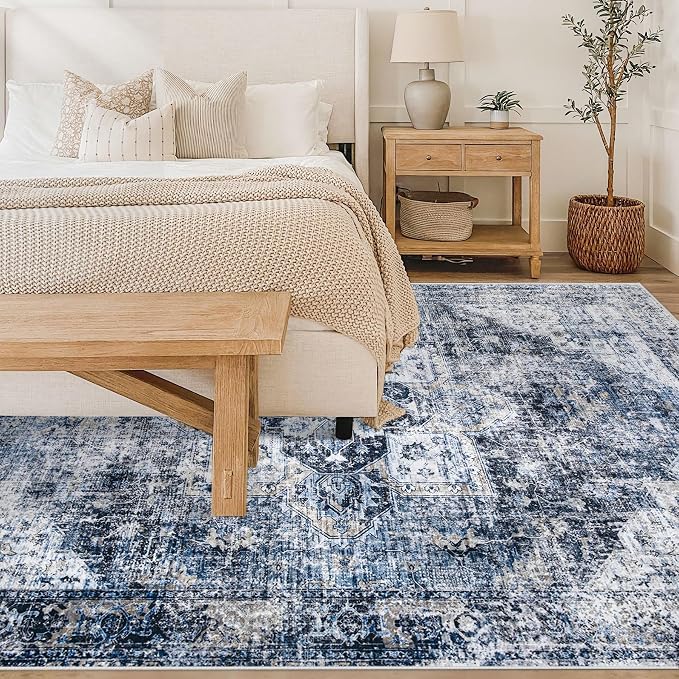 Area Rug 6x9 Washable Rug, Vintage Boho Medallion Rugs Non-Slip Soft Low Pile - Image 2