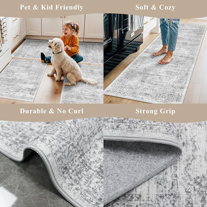 Washable Non-Slip 3 Piece Kitchen Rugs Set – Modern Boho Low-Pile Area Rugs and - Image 5