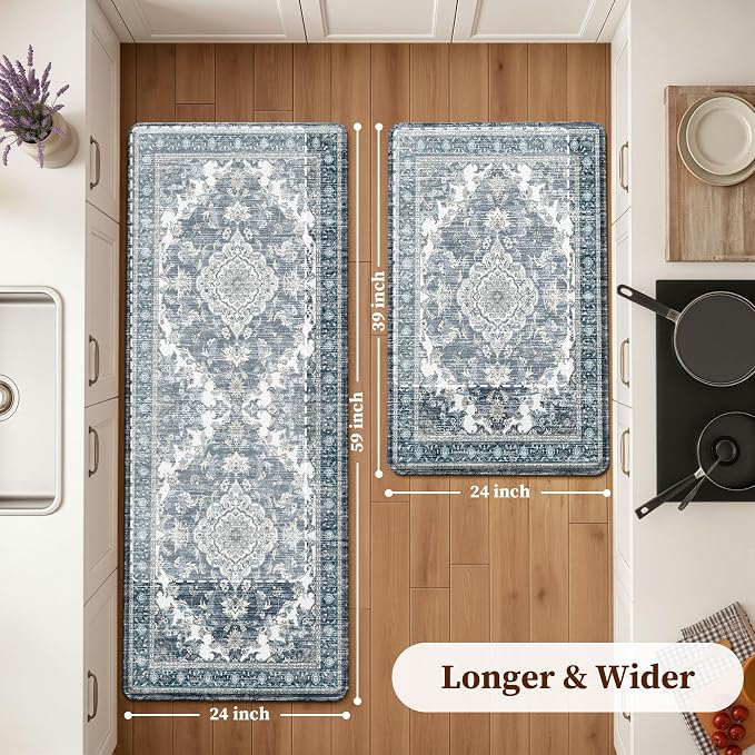 Boho Kitchen Mats for Floor 2 Piece Set Anti Fatigue Cushioned PVC Kitchen Rugs - Image 2