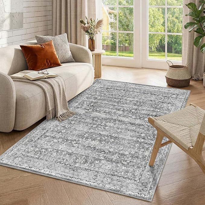 Latte&Fog 4x6 Rugs for Living Room, Vintage Washable Grey Area Rug for Bedroom by LatteFog