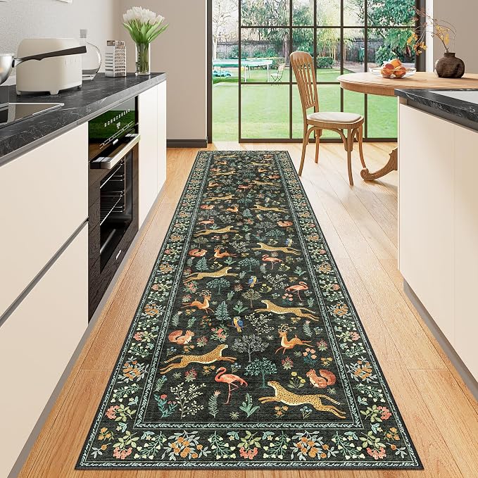 DUKINO Washable 2.6x10 Runner Rug, Non Slip Animal Print Runner Rug by DUKINO