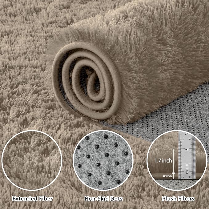 8x10 Area Rug for Living Room:Ultra Soft Fluffy Shag Grey Camel Rugs, Large - Image 5