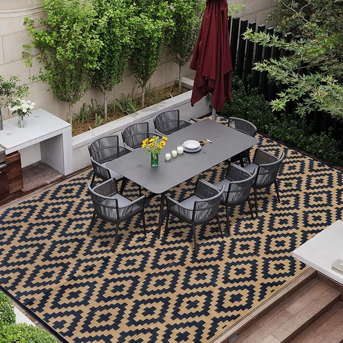 SAND MINE Reversible Mats, Plastic Straw Rug, Modern Area Rug, Large Floor Mat by SANDMIND