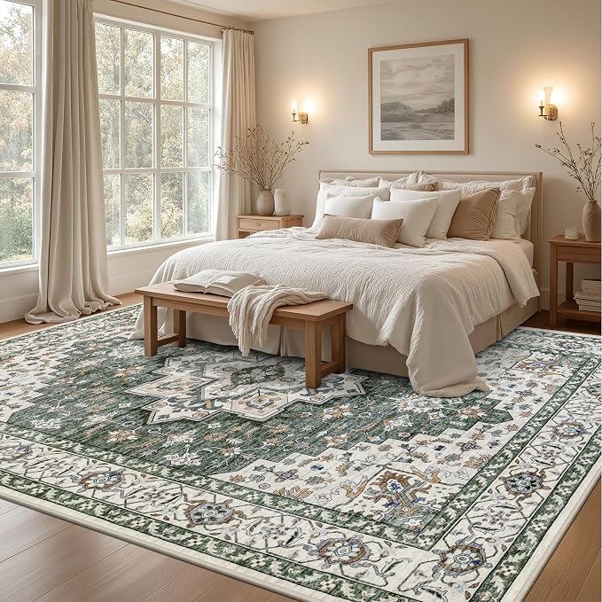 Area Rugs 10x14 Living Room Rug: Washable Rug Soft Vintage Boho Medallion - Image 3