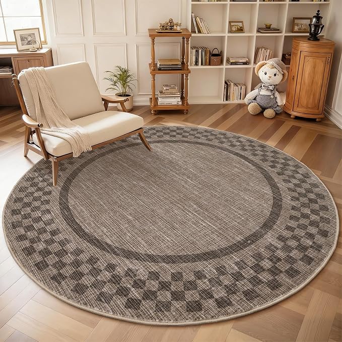 6ft Washable Round Rug for Entryway Modern Checkered Bedroom Circle Rug Non by GarveeHome