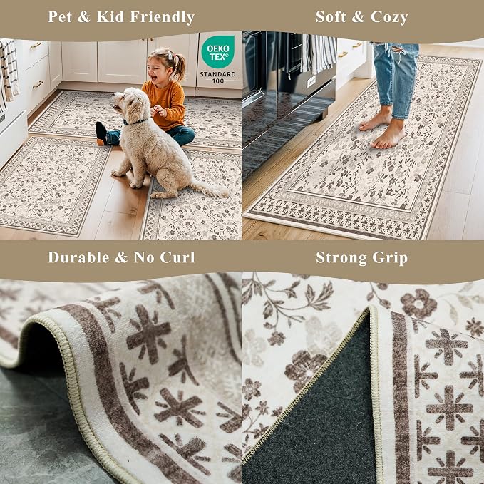 3-Piece Kitchen Rugs Set for Floor, Washable Non-Slip Farmhouse Kitchen Mats - Image 4
