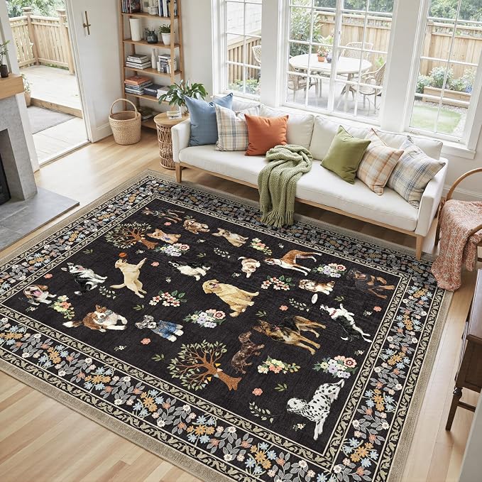 Washable Area Rug 8x10 Black, Large Soft Dog Rugs - Image 2
