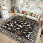 Black Dogs Area Rugs 9x12 Living Room Washable Rug Non Slip Floral Low Pile - Image 2