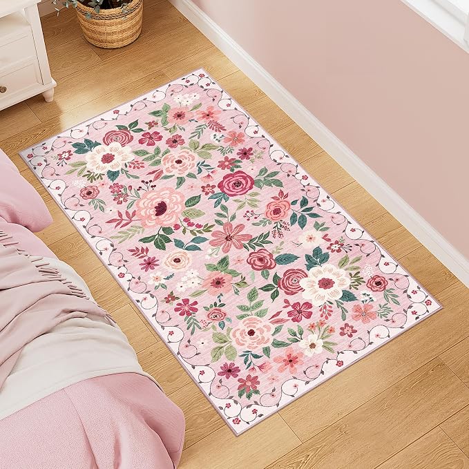DUKINO 2x4 Rug for Entryway, Washable Kitchen Floral Runner Rug - Image 3