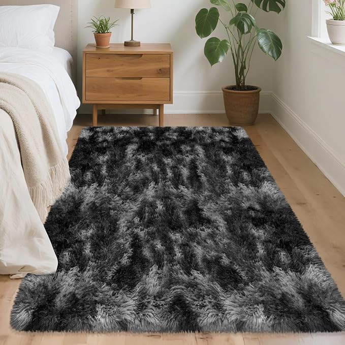 3x5 Dark Grey and Black Shaggy Rug - Image 8