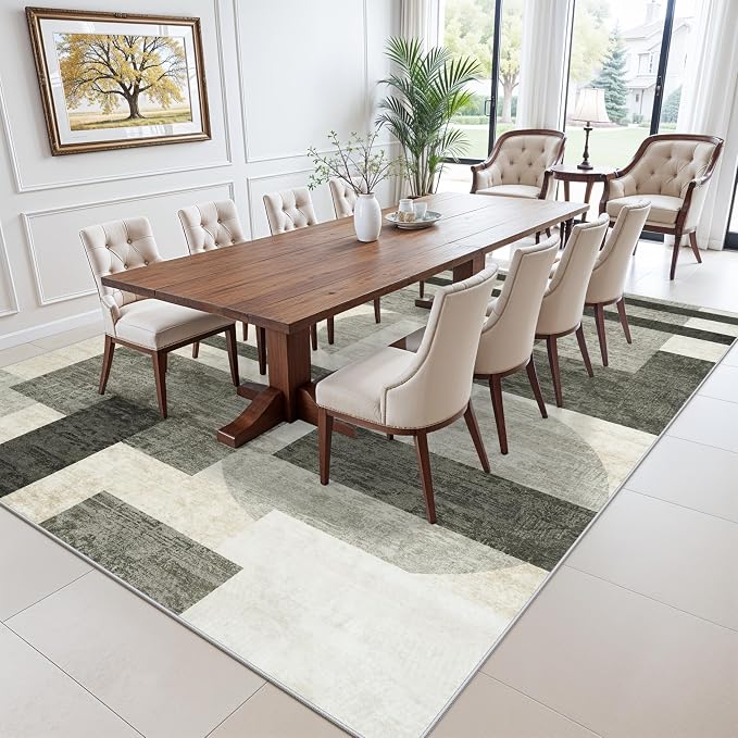Modern Rug for Living Room 8x10: Geometric Soft Low Pile Carpet for Bedroom - Image 3