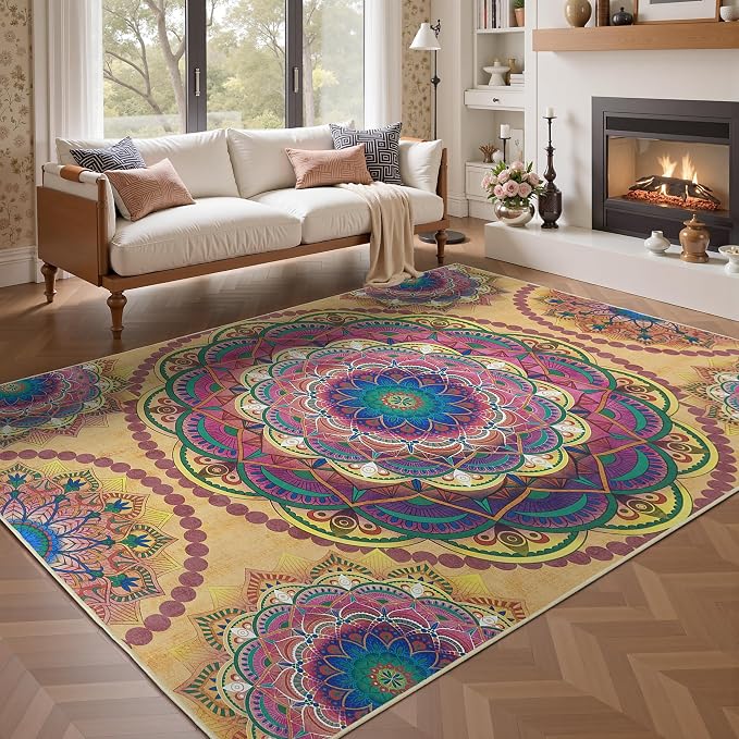 Arenarug Meditation Indoor Outdoor Rug 5x8 ft Mandala Pattern Rug Boho Style - Image 2