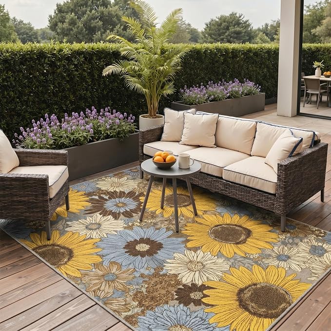 GENIMO Indoor Outdoor Area Rug 5'x7', Machine Washable Rugs by GENIMO