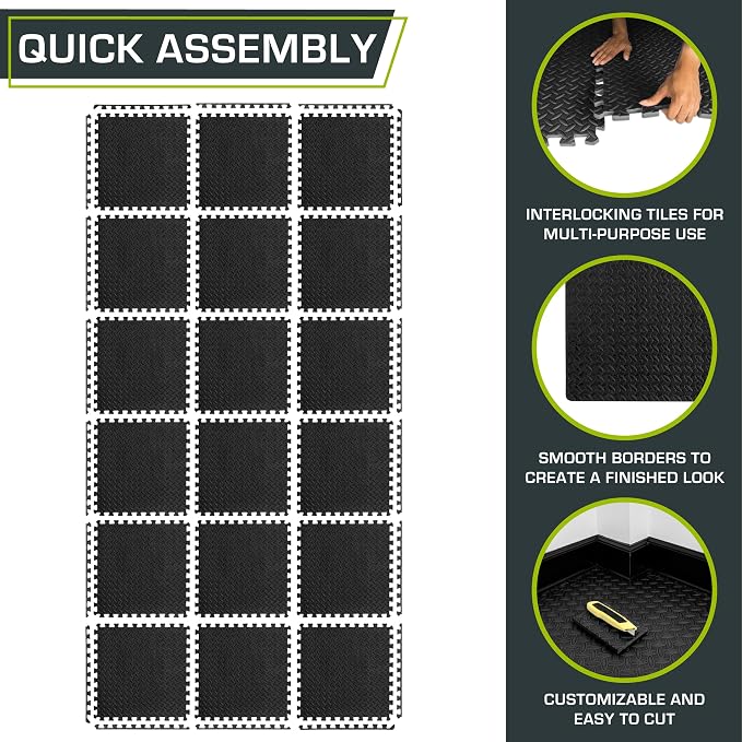 ProsourceFit Exercise Puzzle Mat 1/2-inch, EVA Interlocking Foam Floor Tiles - Image 5