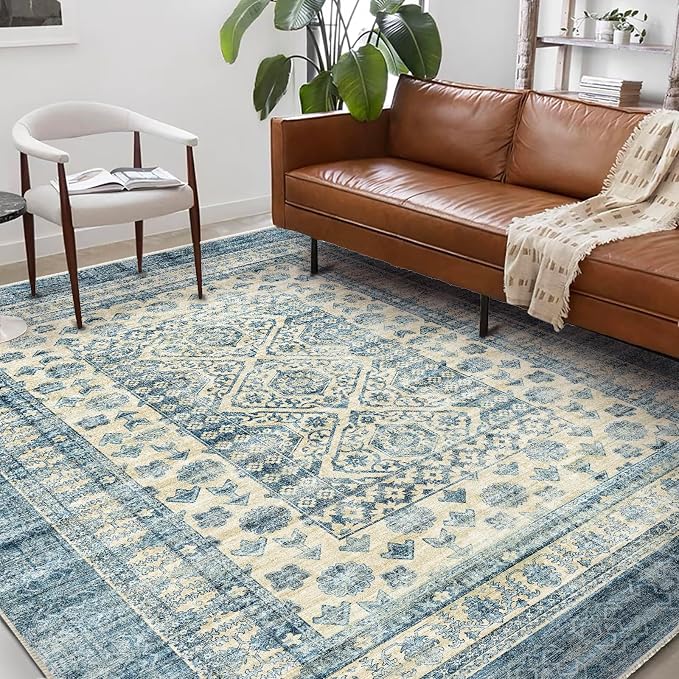 CHAMPLANT Washable Area Rug 8'x10' Retro Boho Design Non-Shedding Non-Slip Easy by CHAMPLANT