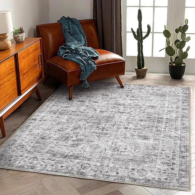 CHAMPLANT Washable Area Rug 4'x6' Vintage Traditional Floor Cover Foldable Thin by CHAMPLANT