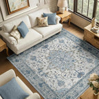 RELEANY Area Rugs Square 6ft Washable Non-Slip, Floral Vintage Distress by RELEANY