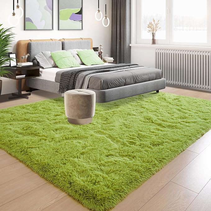 Tepook Fluffy Grass Green Rugs for Living Room Bedroom, 8x10 Soft Area Rug Moss - Image 3