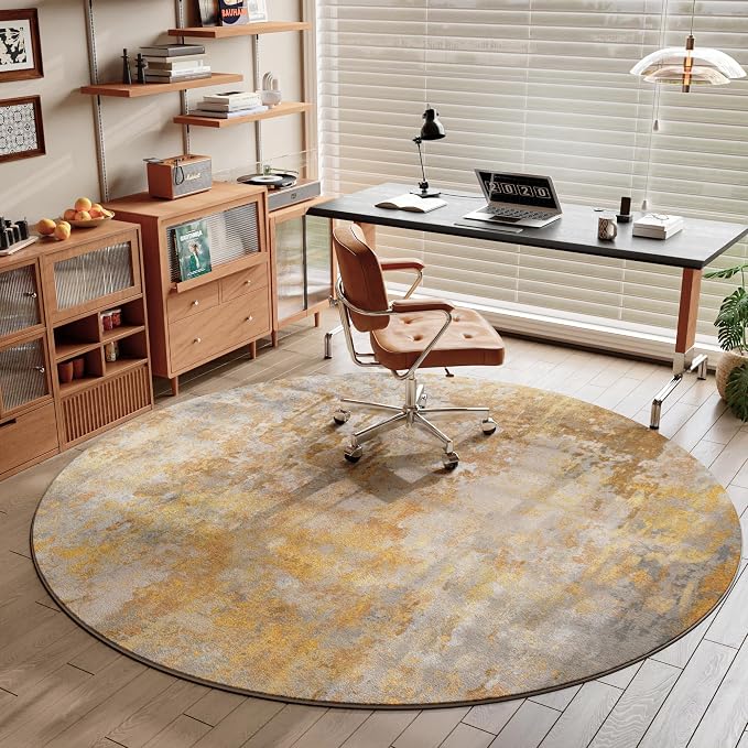 Beige Gold Round Area Rugs 4ft Washable Circle Rug - Image 3