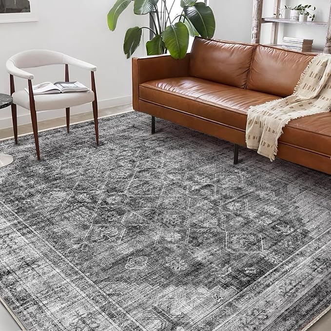 CHAMPLANT Washable Area Rug 9'x12' Retro Boho Design Non-Shedding Easy Care by CHAMPLANT