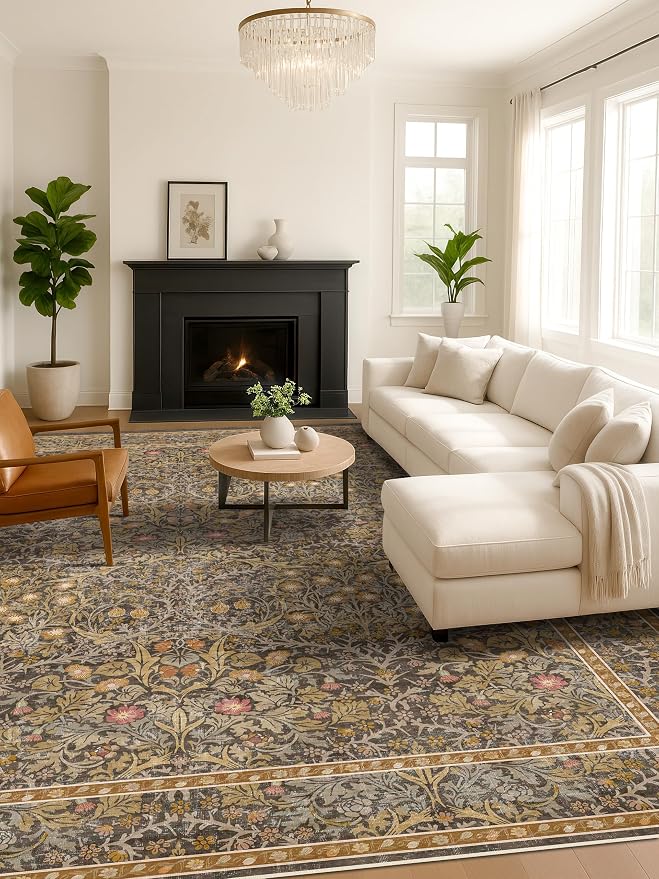 Vintage Gold Brown Living Room Rug, 7x10 Washable Area Rugs - Image 6