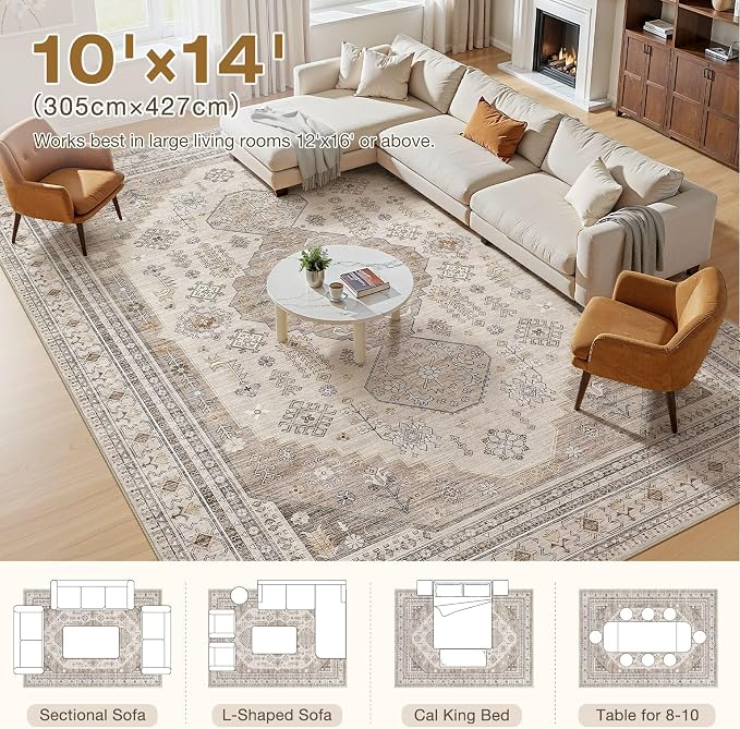 10x14 Washable Area Rug, Large Rugs - Image 6