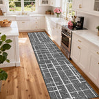Non Slip Hallway Runner Rug 2.6x12, Modern Distressed Stripe, Washable Extra by TTelephant