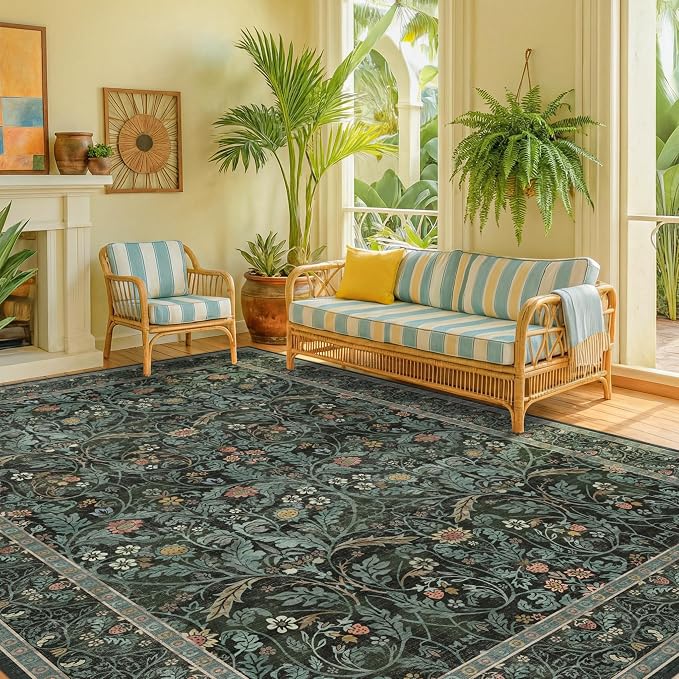 Boho 8x10 Rugs for Living Room, Dark Green Moody Washable Area Rugs for Bedroom - Image 9