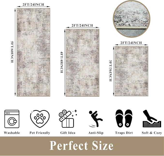 Kitchen Mats for Floor 3 Piece Set, Non-Slip Washable Kitchen Mats for Hardwood - Image 2