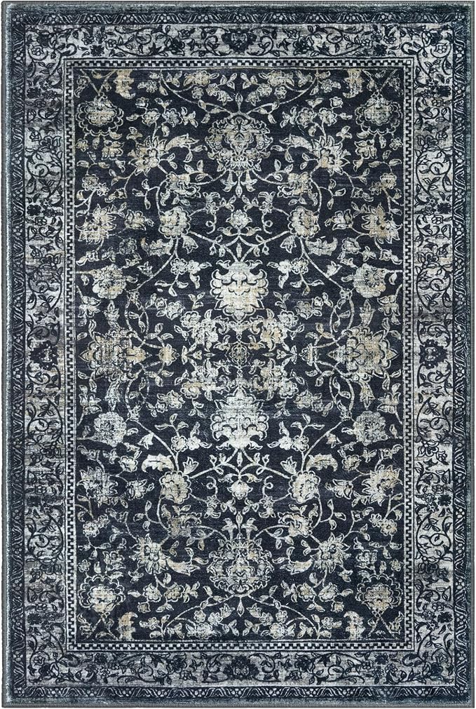 KILOCOCO Area Rug 4x6 Entryway Rug Washable Printed Vintage Floral Rubber - Image 9