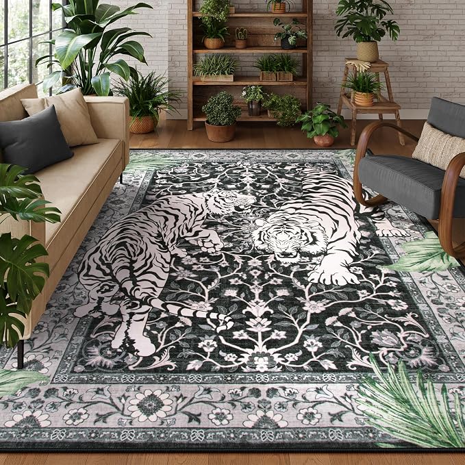Moynesa Tiger 8x10 Area Rug, Washable Boho Rugs by Moynesa