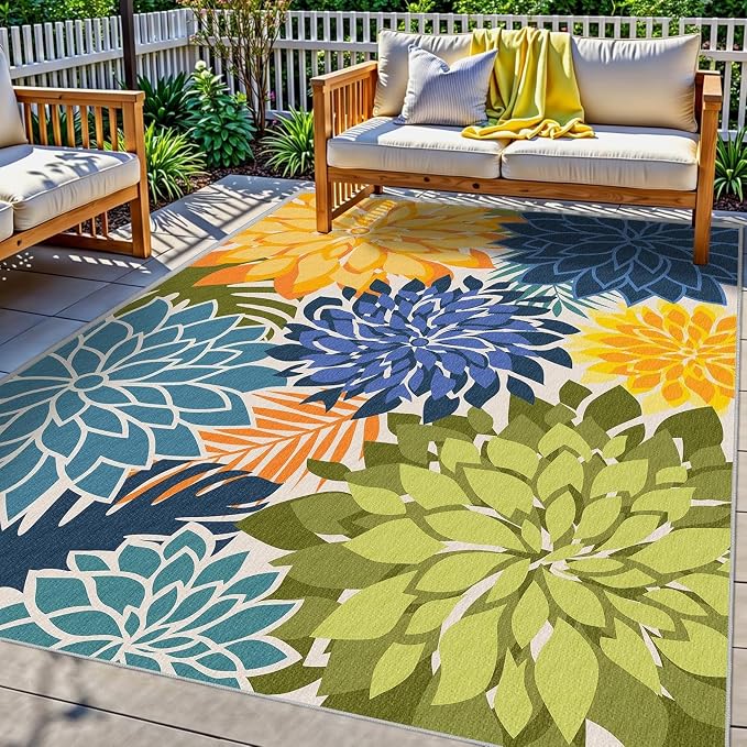 4x6 Washable Rug for Living Room Tropical Botanical Modern Floral Chenille Area by ArenaRug