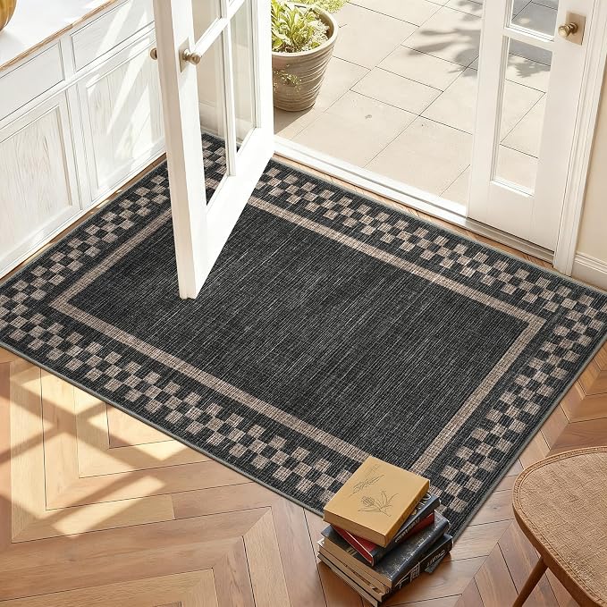 Small Area Rug 2x3 Modern Checkered Entry Rug Solid Color Scalloped Kitchen - Image 7