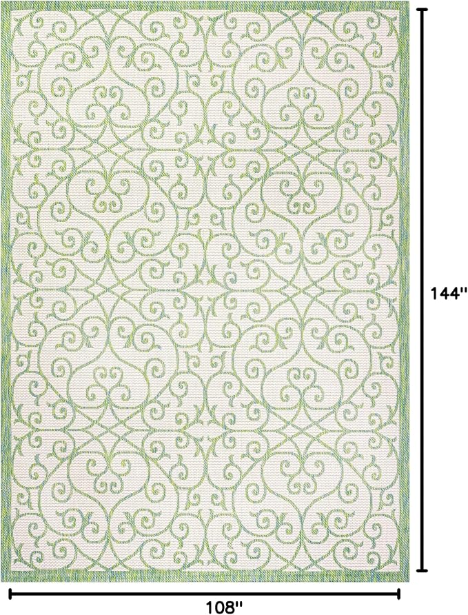 JONATHAN Y Vintage Filigree Indoor Outdoor Area Rug 9X12 Cream/Green, Madrid - Image 2