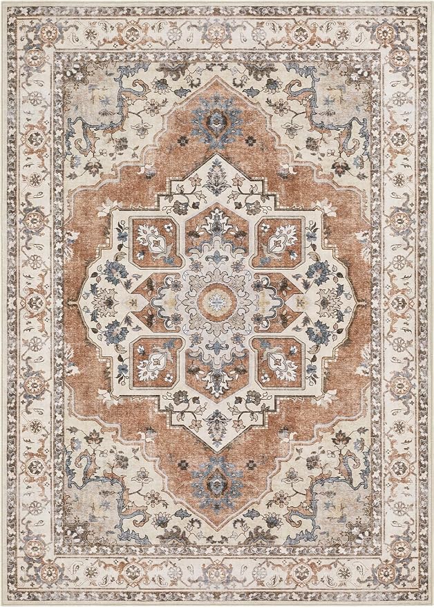 10x12 Washable Area Rug: Vintage Neutral Soft Non Slip Thin Large Floor Carpet - Image 7