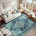 RELEANY Area Rugs 6'x9' Washable Non-Slip, Floral Vintage Distress Medallion by RELEANY