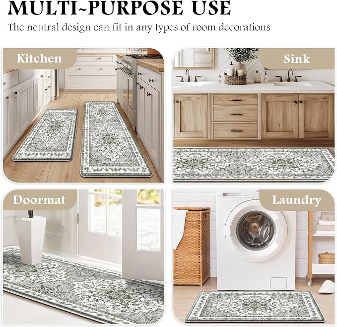Boho Kitchen Mats for Floor 2 Piece Set Anti Fatigue Cushioned PVC Kitchen Rugs - Image 6