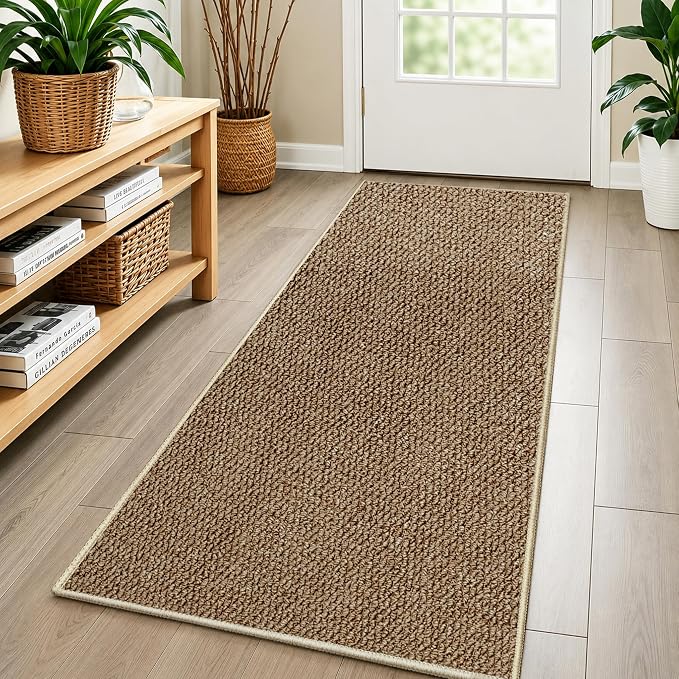 Faux Jute Hallway Runner Rug 2'x10', Washable & Non-Slip, Taupe | 0.27" Low by Unknown