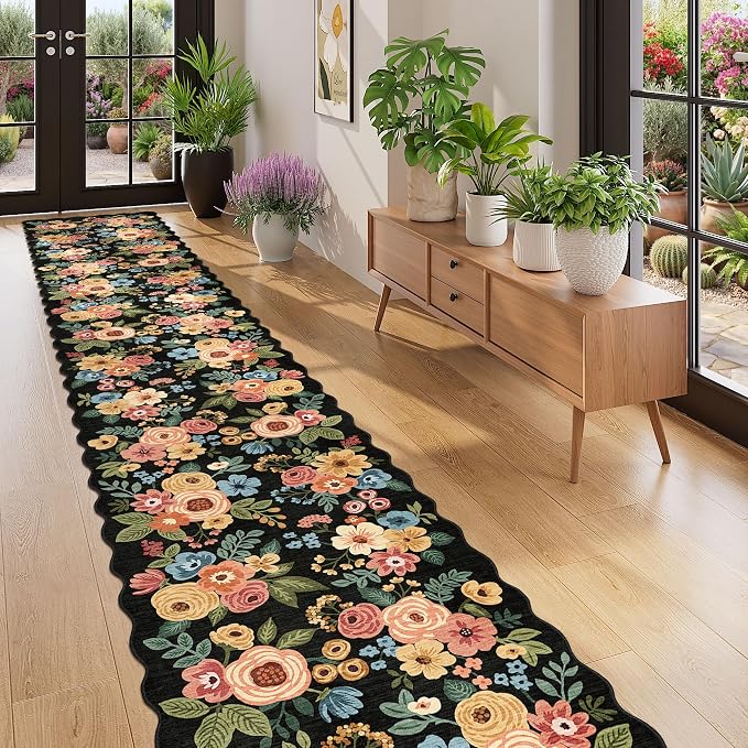 DUKINO 2x12 Runner Rug for Hallway, Soft Floral Washable Kitchen Runner Rug - Image 3