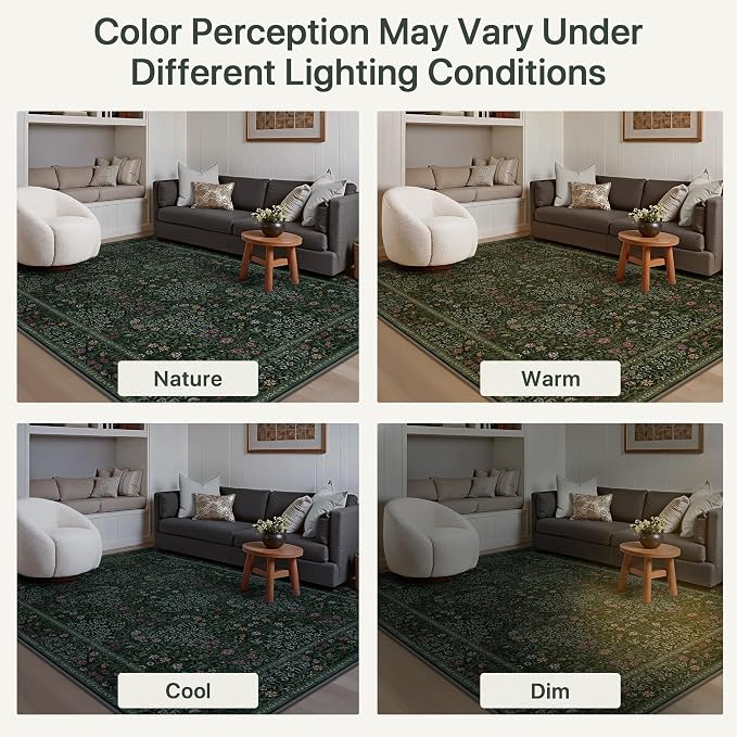 GENIMO 5x7 Area Rug for Living Room, Washable Vintage Floral Low-Pile Non-Slip - Image 8