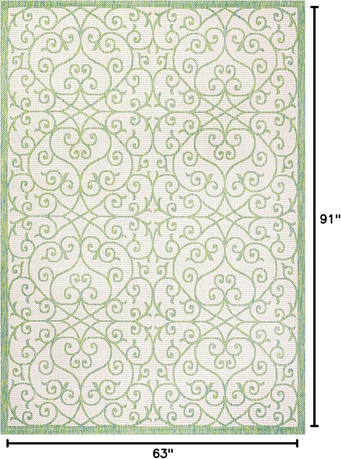 JONATHAN Y Vintage Filigree Indoor Outdoor Area Rug 5X8 Cream/Green, Madrid - Image 2