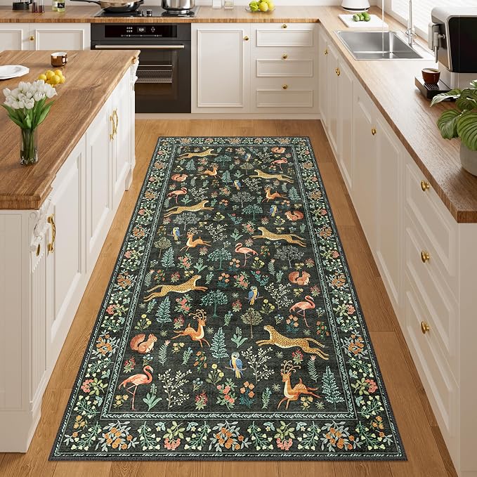 DUKINO 3x6 Washable Runner Rug, Low Pile Animal Print Non Slip Runner Rug - Image 6