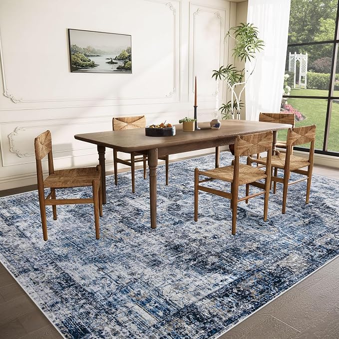 Area Rug 9x12 Washable Rug, Vintage Boho Medallion Rugs Non-Slip Soft Low Pile - Image 3