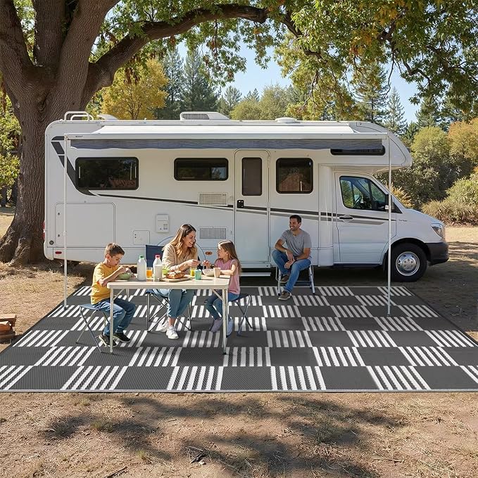 Garvee Waterproof Outdoor Rug 10x20, Checkered Foldable Plastic Straw Patio - Image 6
