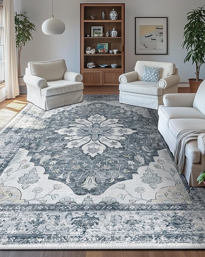 RELEANY Area Rugs Large 9'x12' Washable Non-Slip, Floral Vintage Distress - Image 4