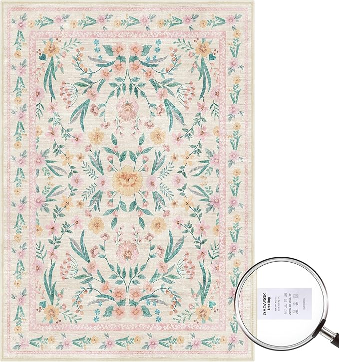 8x10 Pink Floral Area Rug, Large Washable Living Room Carpet - Image 5