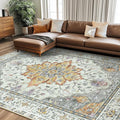 RELEANY Area Rugs 8'x10' Washable Non-Slip, Floral Vintage Distress Medallion by RELEANY