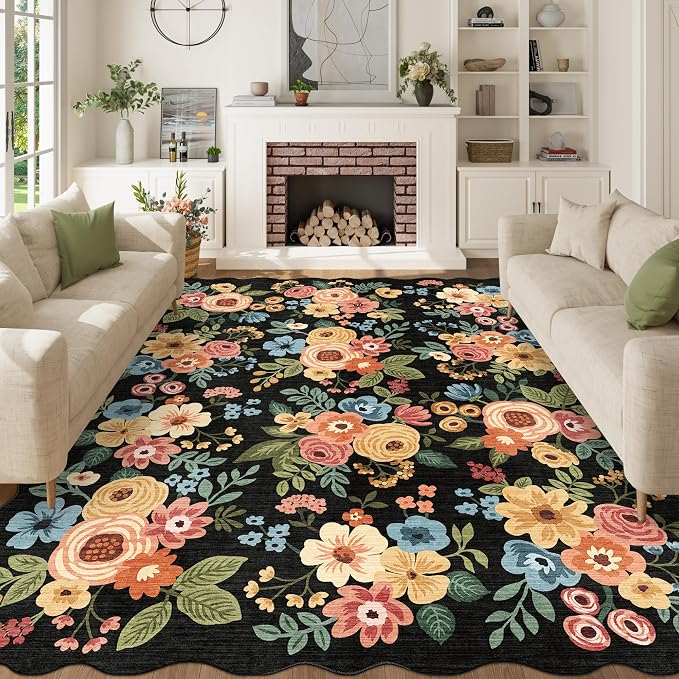 DUKINO 8x10 Area Rug, Floral Washable Rugs - Image 8