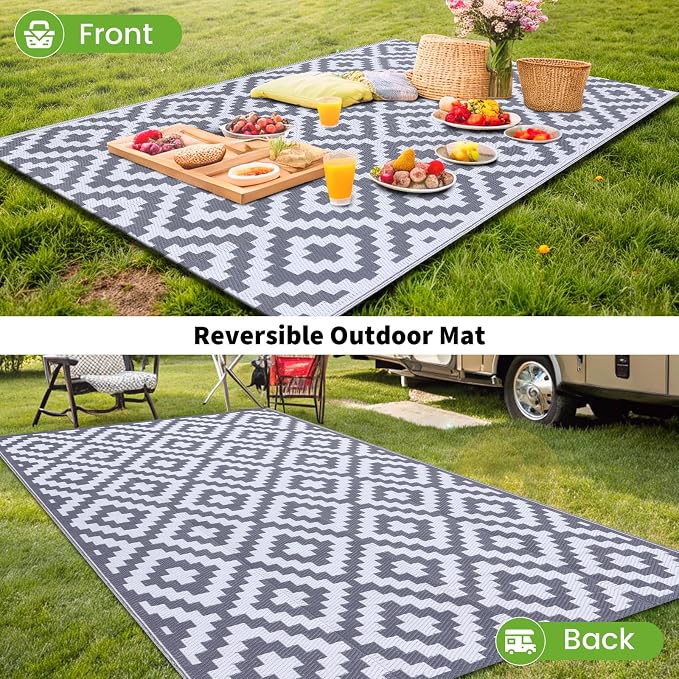 Smiry Waterproof Outdoor Rug 10X14 ft, Reversible Plastic Straw Patio Camping - Image 6