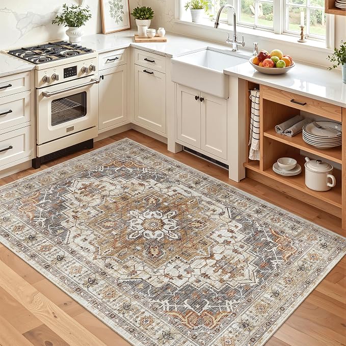 Madane Area Rug 4x6 Washable Rugs: Vintage Living Room Rug Soft Low Pile Non by Madane